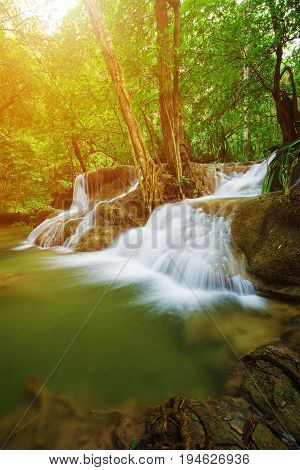 Level 7 Of Huay Mae Kamin Waterfall In Khuean Srinagarindra National Park, Kanchanaburi, Thailand