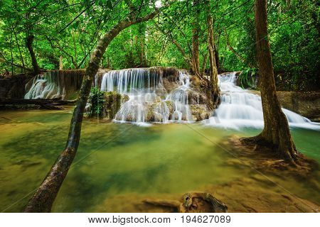 Level 7 Of Huay Mae Kamin Waterfall In Khuean Srinagarindra National Park, Kanchanaburi, Thailand