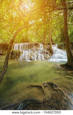 Level 7 Of Huay Mae Kamin Waterfall In Khuean Srinagarindra National Park, Kanchanaburi, Thailand