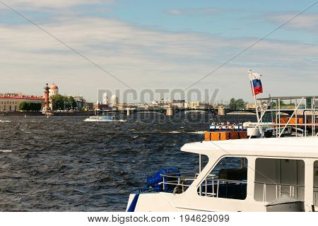 St. Petersburg, Russia - June 28, 2017: Panoramic View Of The Neva River Embankment In St. Petersbur