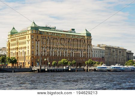 St. Petersburg, Russia - June 28, 2017: Panoramic View Of The Neva River Embankment In St. Petersbur