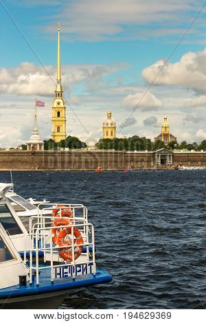 St. Petersburg, Russia - June 28, 2017: Panoramic View Of The Peter And Paul Fortress From The Neva