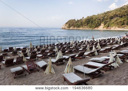 The Sand And Pebble Beach Of Mogren In Budva