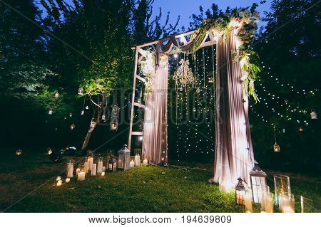 Decorated arches for the wedding romantic ceremony