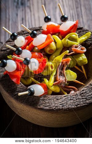 Closeup Of Spicy Banderillas For Spanish Corrida