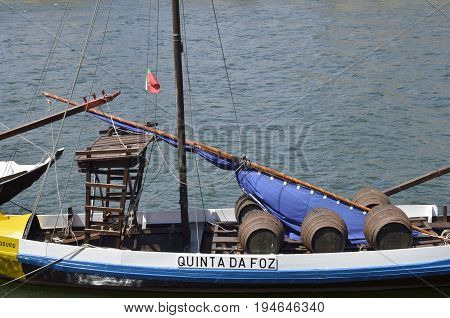 GAIA, PORTUGAL - AUGUST 7, 2015: Wooden wine barrels at traditional 