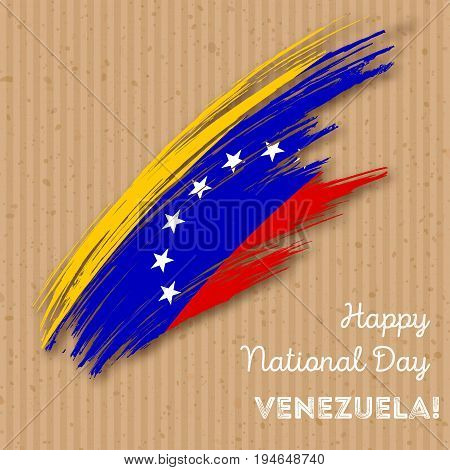 Venezuela Independence Day Patriotic Design. Expressive Brush Stroke In National Flag Colors On Kraf