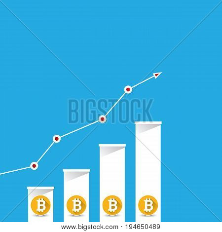 vector bitcoin growth graph on blue background. Bitcoin hype concept vector illusrtation with blank space fo text