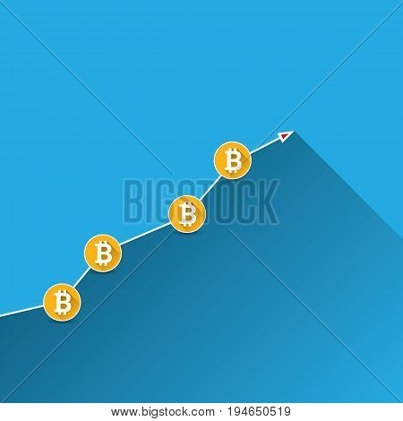 vector bitcoin growth graph on blue background. Bitcoin hype concept vector illusrtation with blank space fo text