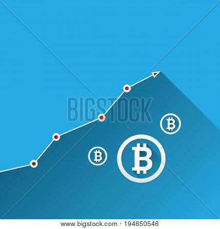 vector bitcoin growth graph on blue background. Bitcoin hype concept vector illusrtation with blank space fo text