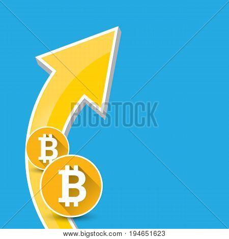 vector bitcoin growth graph on blue background. Bitcoin hype concept vector illusrtation with blank space fo text