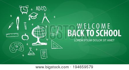 Welcome Back To School Banner With Different School Objects.