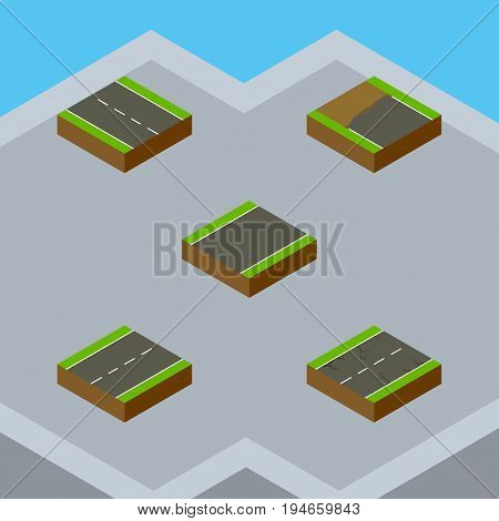 Isometric Way Set Of Driveway, Unilateral, Cracks And Other Vector Objects. Also Includes Driveway, Earthquake, Unfinished Elements.
