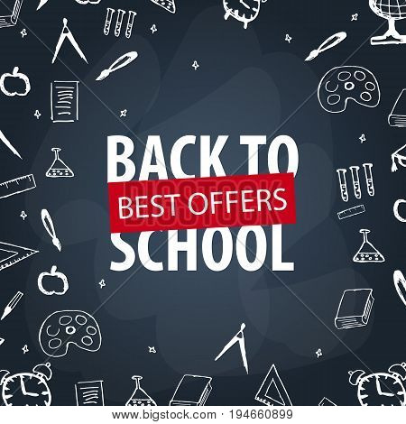 Welcome Back To School Banner With Different School Objects. School Sale Banners And Best Offers.