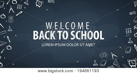 Welcome Back To School Banner With Different School Objects.