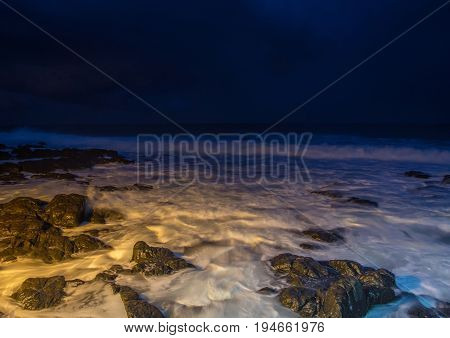 Nightshot Of The Waves And Rocks At The Indian Ocean At The Wild Coast