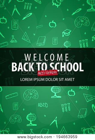 Welcome Back To School Banner With Different School Objects. School Sale Banners And Best Offers.