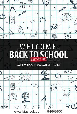 Welcome Back To School Banner With Different School Objects. School Sale Banners And Best Offers.