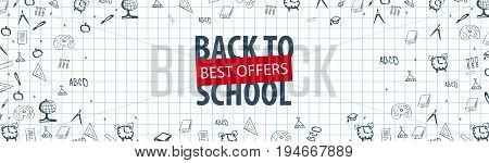 Welcome Back To School Banner With Different School Objects. School Sale Banners And Best Offers.