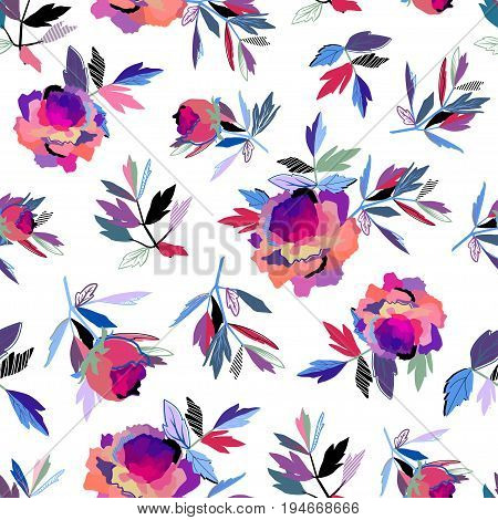 Seamless abstract floral pattern pink and violet for girl on white.