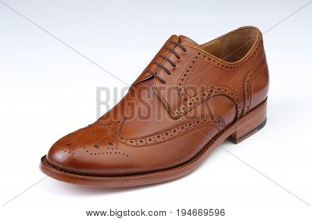male shoe, laced, brown, isolated on white