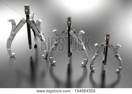 3d illustration of bearing puller isolated on metallic