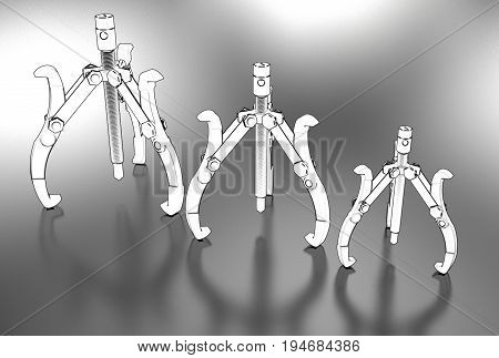 3d illustration of bearing puller isolated on metallic