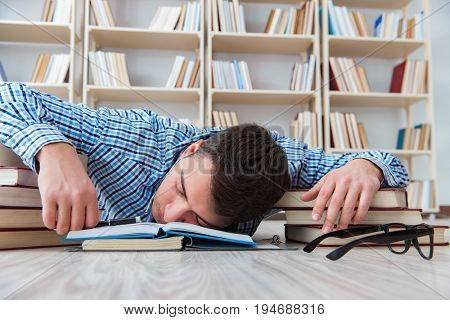 Young student studying with books