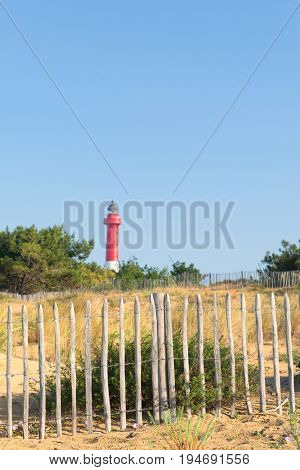 Lighthouse red and white at the French west beach