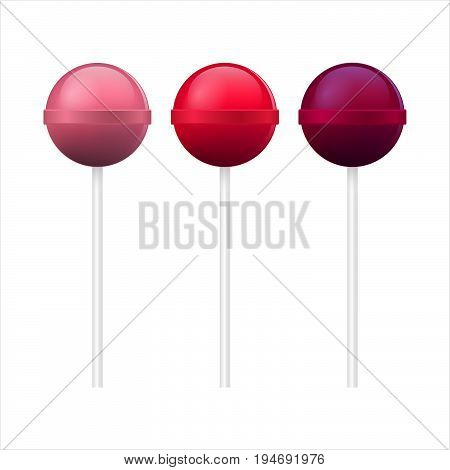 Three colorful Chupa Chups. Vector sweet. 3D illustration