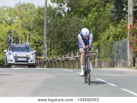 Bourgoin-Jallieu France - 07 May 2017: The Irish cyclist Dan Martin of Quick-Step Floors Team riding during the time trial stage 4 of Criterium du Dauphine 2017.