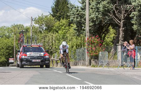 Bourgoin-Jallieu France - 07 May 2017: The Irish cyclist Nicolas Roche of BMC Team riding during the time trial stage 4 of Criterium du Dauphine 2017.