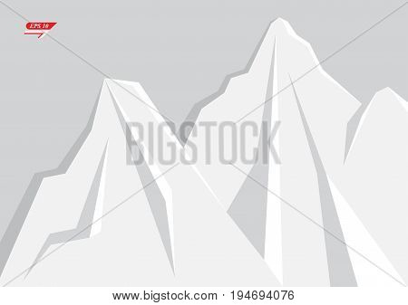 Three snowy geometric mountains background. Vector illustration.