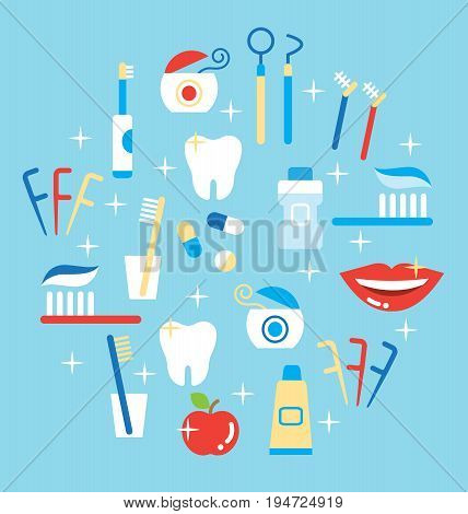 Dental care symbols in the shape of circle