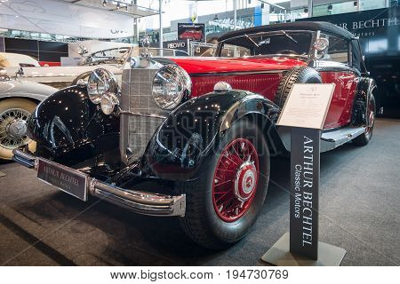 STUTTGART GERMANY- MARCH 17 2016: Grand touring car Mercedes-Benz 500K (W29) Cabriolet C 1934. Europe's greatest classic car exhibition 