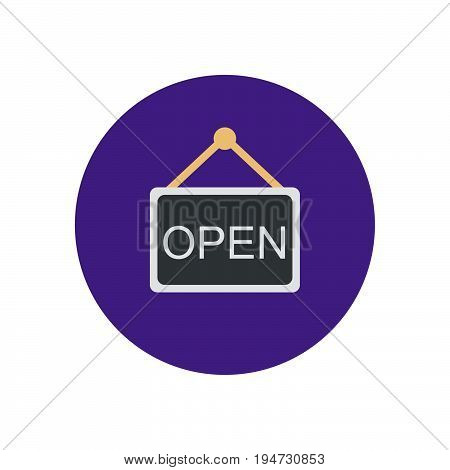 Open sign board flat icon. Round colorful button circular vector sign logo illustration. Flat style design