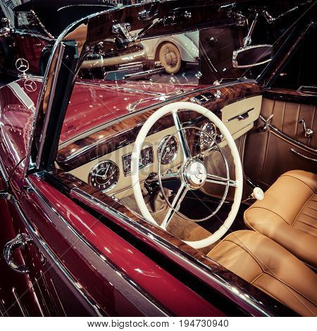 STUTTGART GERMANY- MARCH 17 2016: Cabin of luxury car Mercedes-Benz 170S (W191) 