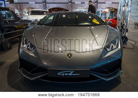 STUTTGART GERMANY - MARCH 17 2016: Sports car Lamborghini Aventador LP 750-4 Superveloce. Europe's greatest classic car exhibition 