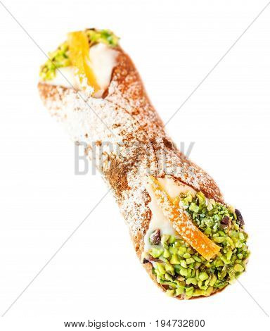 Sicilian Cannoli isolated on white background Italian Dessert macro