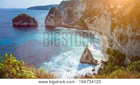 Beautiful Rock in Ocean on Atuh Beach, Nusa Penida, Bali Indonesia