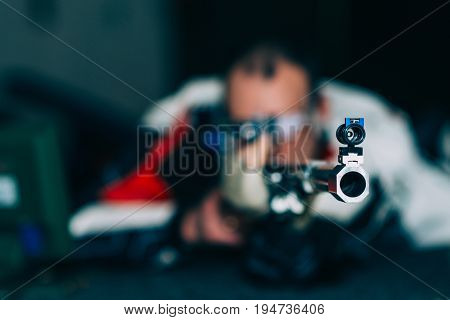 Man On Sport Shooting Training Practicing For Competition, Toned Image