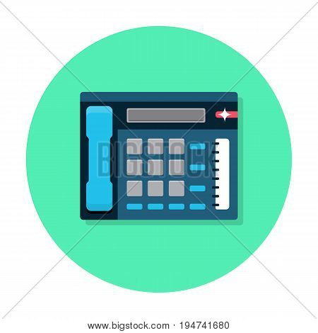 Office telephone flat icon, multiline phone system, communication center. Vector flat style cartoon illustration in rounded shape. Business concept
