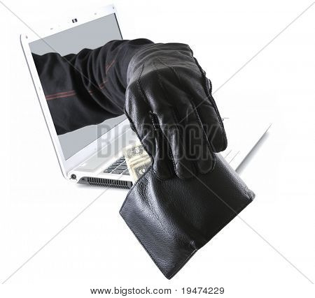 Ladro provenienti dal computer a prendere il concetto di portafoglio.