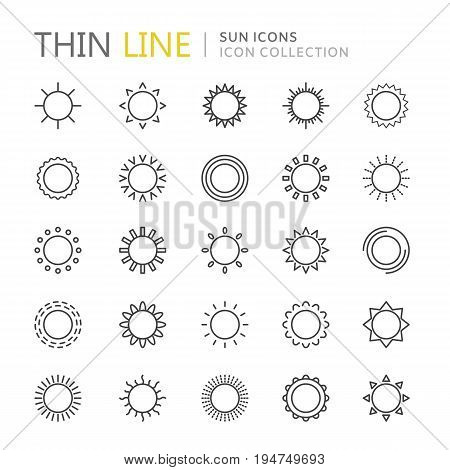 Collection of sun thin line icons. Vector eps10