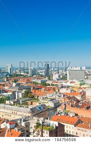 Zagreb down town skyline and modern business towers panoramic view, Croatia capital