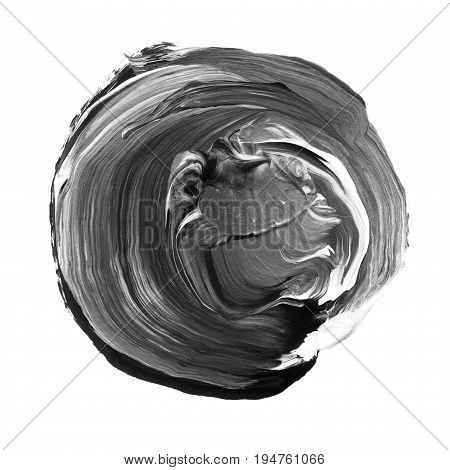 Acrylic Circle Isolated On White Background. Gray, Black Round Watercolor Shape For Text. Element Fo