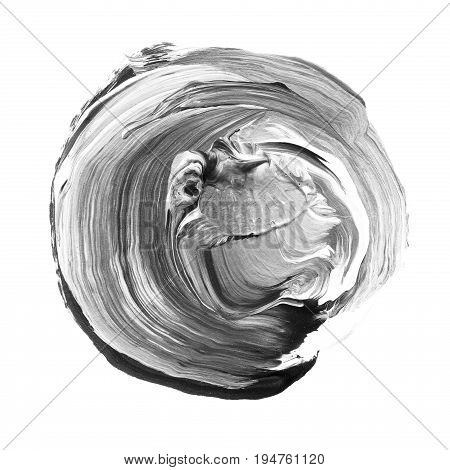 Acrylic Circle Isolated On White Background. Gray, Black Round Watercolor Shape For Text. Element Fo