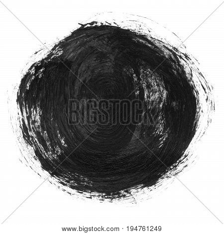Acrylic Circle Isolated On White Background. Gray, Black Round Watercolor Shape For Text. Element Fo