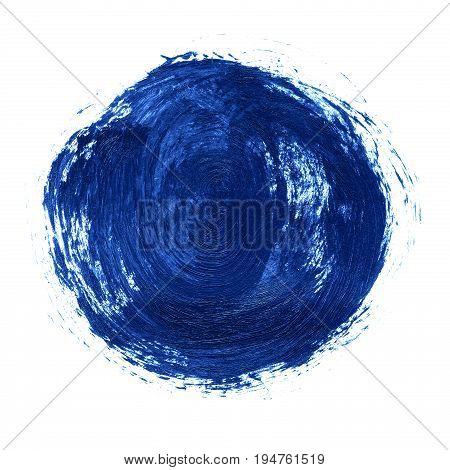 Acrylic Circle Isolated On White Background. Bright Blue Round Watercolor Shape For Text. Element Fo