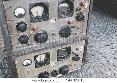 The Old Classic Rack Box Of Military Communication Radio Bandswitching Station. Military Communicati